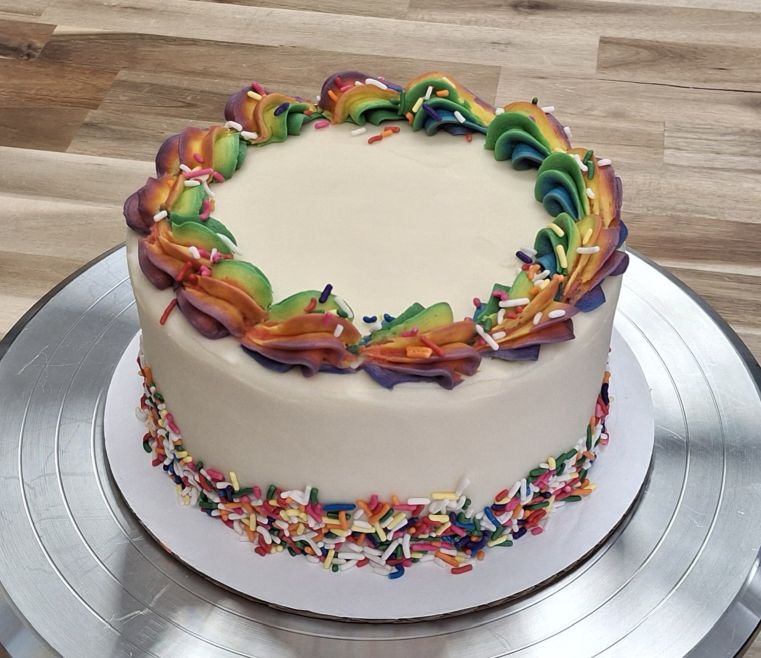 Gluten Free Vanilla Layer Cake w/ Rainbow Decorations